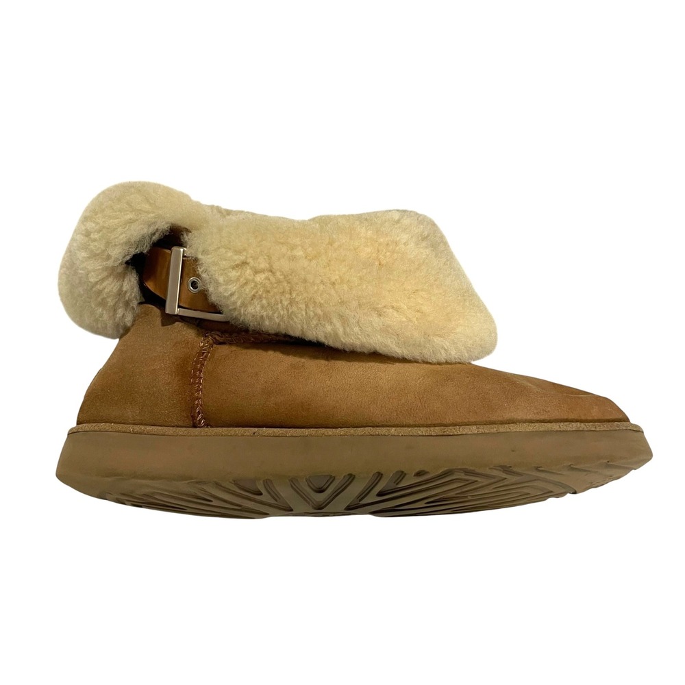 UGG Karel Buckle Chestnut Suede Sheepskin Cuff Ankle Boots Women